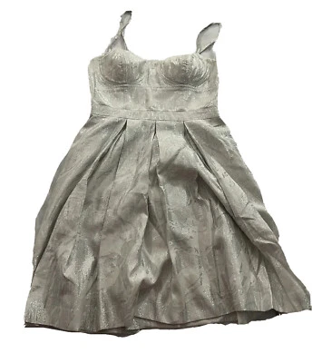 Vestido Aqua Talla 2 Plateado Plisado Bolsillos con Cremallera Forrado Mezcla de Poli Longitud 34” #ST32 Foto 1 de 4