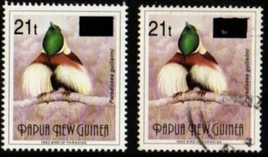 PNG 1992 21t on 90T BIRD OF PARADISE Emergency overprint MUH and us USED - Picture 1 of 1