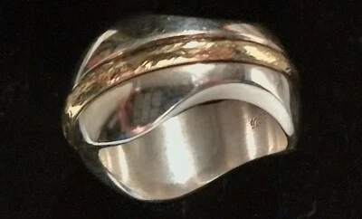 Georg Jensen/Regitze Overgaard .925 plata y oro 18 quilates anillo-diseño #313-talla 5 Foto 1 de 4