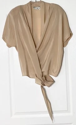 Blusa Top MAX MARA Rubor Desnudo Melocotón Pura Seda Envolvente Corbata Cintura 8 EE. UU. = M VINTAGE Foto 1 de 4