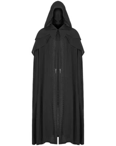 Punk Rave Mens Long Gothic Hooded Cloak Cape Mantle Black Witchcraft Occult Coat - Picture 1 of 11