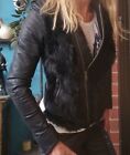 Muubaa Aurora Goat Leather Sheepskin Fur Coat/Jacket sz 6/34/2 Black Noir