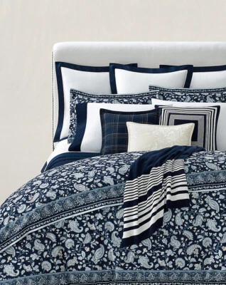 Ralph Lauren Delphine Cotton Duvet Cover Paisley Floral Blue & White Queen $355 - Image 1 of 4