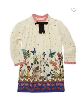 New Authentic Gucci Cute Friends Crepe French Dress Logo Girls Kids 5 $1050 - Picture 1 of 12