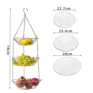 3-Etagen Hängekorb Hänge Obstkorb Küchenampel Obsthängekorb Früchtekorb Weiß - Bild 1 von 12