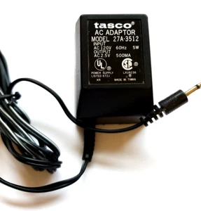 Tasco AC Adaptor 27A-3512 Input 120V 5W Output 2.5V 500mA Tip 2mm  - Picture 1 of 6