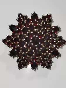 Vintage Art Deco Bohemian Star Garnet Brooch Gilt 900 Solid Silver - Picture 1 of 20