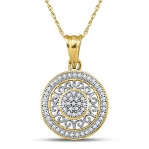 10K YELLOW GOLD ROUND DIAMOND CIRCLE PENDANT 1/6 CTTW - Picture 1 of 1