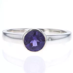 Sterling Silver 5mm Round Bezel Set Solitaire Amethyst Ring - Picture 1 of 1
