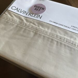 Free Ship Calvin Klein QUEEN Sheet Set KHAKI or TAN 270 TC Cotton Percale 4p NIP
