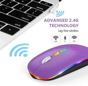 Rechargeable Wireless Mouse RGB LED USB Bluetooth Gaming Mice Laptop PC Mac UK - Picture 1 of 6