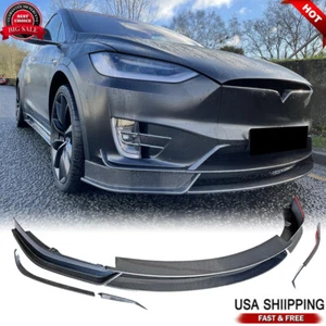 REAL CARBON FIBER Front Bumper Lip Spoiler Body Kit For Tesla Model X 2016-2021 - Foto 1 di 12