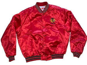 Vintage Swingster NHL Chicago Blackhawks Hockey Red Satin Bomber Jacket XL USA - Picture 1 of 12
