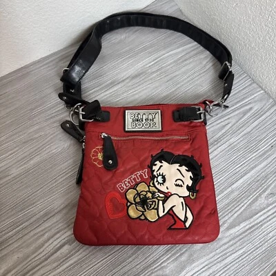 Bolso Bandolera Rojo Acolchado Expandible Imitación Cuero Apliques Betty Boop Foto 1 de 4