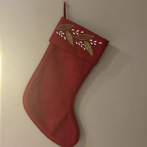 Vintage Red Wool Large Christmas Stocking Applique Embroidered 18" long - Picture 1 of 6