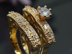 Luxury Victorian Vintage Gold Engagement wedding Ring set royal sapphire Antique