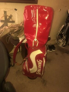 Vintage! Spalding Red Leather Golf club Bag Carry Cart 6 Way Divider - Picture 1 of 5