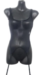 Black Fishnet Basque With Attached Suspender Straps - Picture 1 of 1