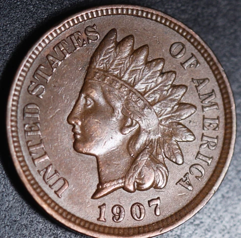1907 INDIAN HEAD CENT - With LIBERTY & Near 4 DIAMONDS - AU UNC Cover