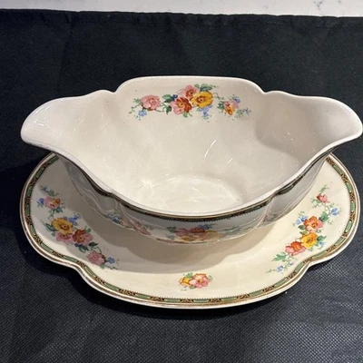 Vtg Johnson Bros Pareek Gravy Bowl With Attached Plate - Image 1 of 4