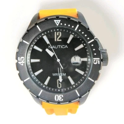 Nautica 44MM Men's Dive Watch WR100M Black Dial Yellow Strap NOS - Image 1 of 4