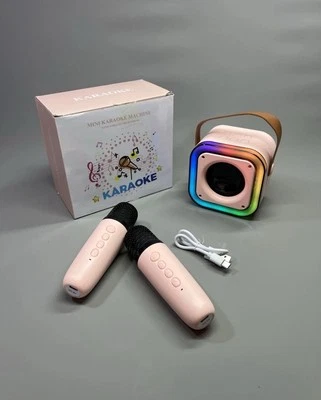 Portable Mini Karaoke Machine Loud 2 Wireless Microphones Bluetooth LED Lights - Image 1 of 4