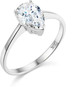 Anillo de boda solitario de diamantes creado en oro blanco de 14 quilates real pera de 2 quilates - Imagen 1 de 3