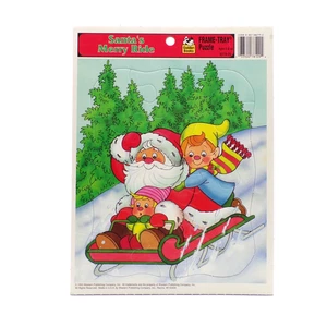 VTG 1993 Golden Books Santas Merry Ride Frame Tray Puzzle Christmas Retro 12 pc - Picture 1 of 11
