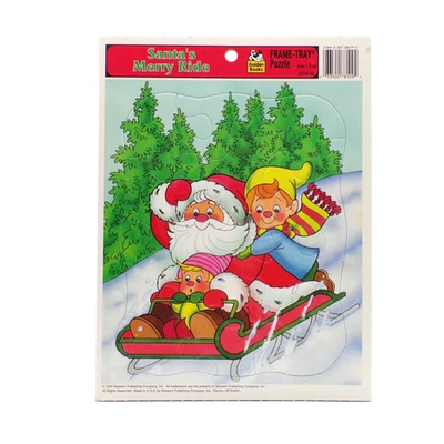 VTG 1993 Golden Books Santas Merry Ride Frame Tray Puzzle Christmas Retro 12 pc - Image 1 of 4