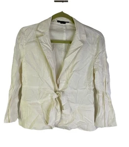 Vintage 90s Theory Womens 8 Linen Blend Tie Front Blazer Jacket Classy Money - Picture 1 of 8