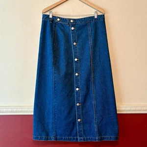 Denim Maxirock Knopfleiste Damen 14 mittelblau Jeans Retro Western Boho " - Bild 1 von 6