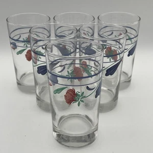 Set of 6 Lenox Poppies on Blue 6 oz Glassware 4 1/4" Juice Glasses Libbey EUC - Picture 1 of 10