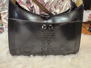 Bolso de Hombro Mondani Vintage Cuero Negro Estructurado Corte Láser Cartera - Imagen 1 de 7