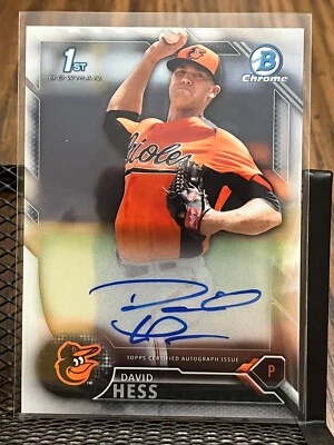 DAVID HESS 2016 BOWMAN CHROME 1ST ROOKIE BALTIMORE ORIOLES AUTOGRAPH AUTO INSERT - Image 1 of 2