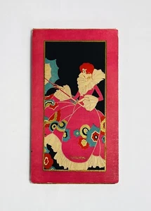 Vintage Art Deco Bridge Score Block Booklet Lady rosa Kleid mit Regenschirm 20er-30er - Bild 1 von 5