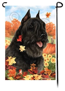 Falling Leaves Garden Flag - Black Bouvier des Flandres - Picture 1 of 1