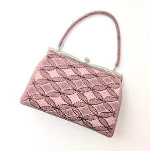 Japanese Vintage Beaded Evening Bag Pink Geometrical pattern 8 x 5 in - Picture 1 of 18