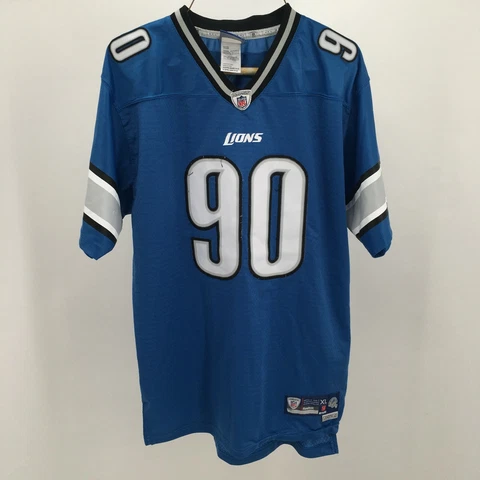 Reebok Detroit Lions Ndamukong Suh 90 Jersey Youth XL Blue NFL Authentic Stitch Cover