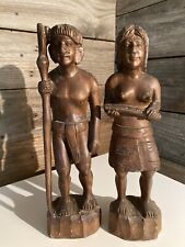 Hand Carved Wooden Man Woman Indonesia? African? Chile? Hard Wood Statues