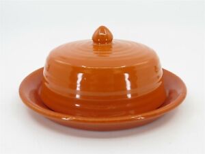 Vintage 1930's BAUER Red-Orange Ring Ware Dome Butter Dish 7.25" Diameter