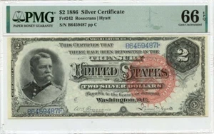 1886 $2 Silver Certificate Large Red w/ Spikes Fr# 242 PMG Gem66 EPQ - Picture 1 of 2