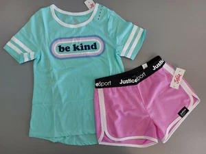 NWT Justice Girls Outfit Be Kind Top/Mesh Shorts  Size 8 - Picture 1 of 1
