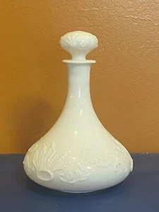 Antique Large Milk Glass Ornate Bottle With Stopper - Picture 1 of 3