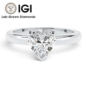 IGI 1 Ct Heart 3 Prongs Lab Grown Solitaire Diamond Ring 18k Yellow/White Gold - Picture 1 of 9