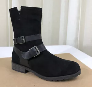 NUEVO CLARKS Mujeres Clarkwell Negro Forrado Cuero Gamuza Caliente Bota Media/Cremallera Lateral EE. UU. 10 - Imagen 1 de 19
