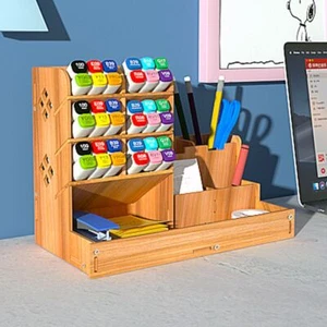 Wooden Pen Pencil Holder Rack Stationery Storage Box Office Desktop Organizer US - Picture 1 of 5