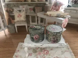 Dollhouse Miniature 1:12 Hat Boxes Set Of Two Green Floral - Picture 1 of 4