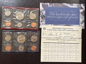 Juegos de monedas de Estados Unidos 1997 P&D en embalaje original - Total 10 monedas BU (#695) - Imagen 1 de 3