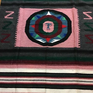 Vintage Handmade Mexican Aztec Pictorial Sun God Multicolor Rug Carpet 78”x 48” - Picture 1 of 9