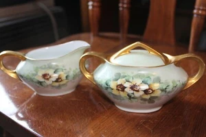Vintage O E & G Austria Royal Gold Trim China Sugar Bowl Creamer Pitcher - Picture 1 of 2